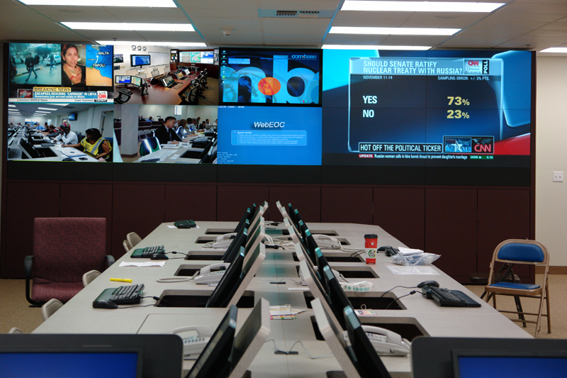 Emergency Operations Center with Visionmaster DLP video wall and Americon Flip-panel Furniture